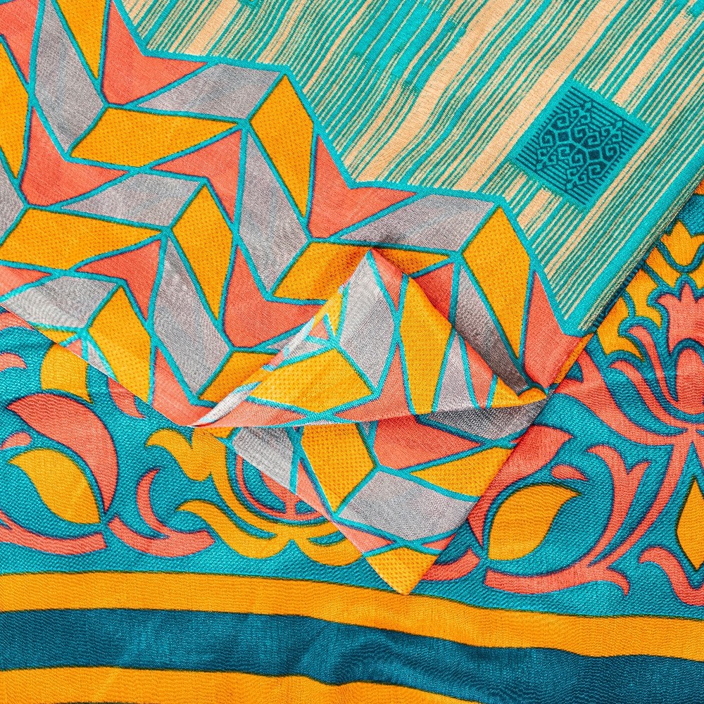 Sanskriti Vintage Blue Moss Crepe Sarees Floral Printed Indian 5+Yd Craft Fabric