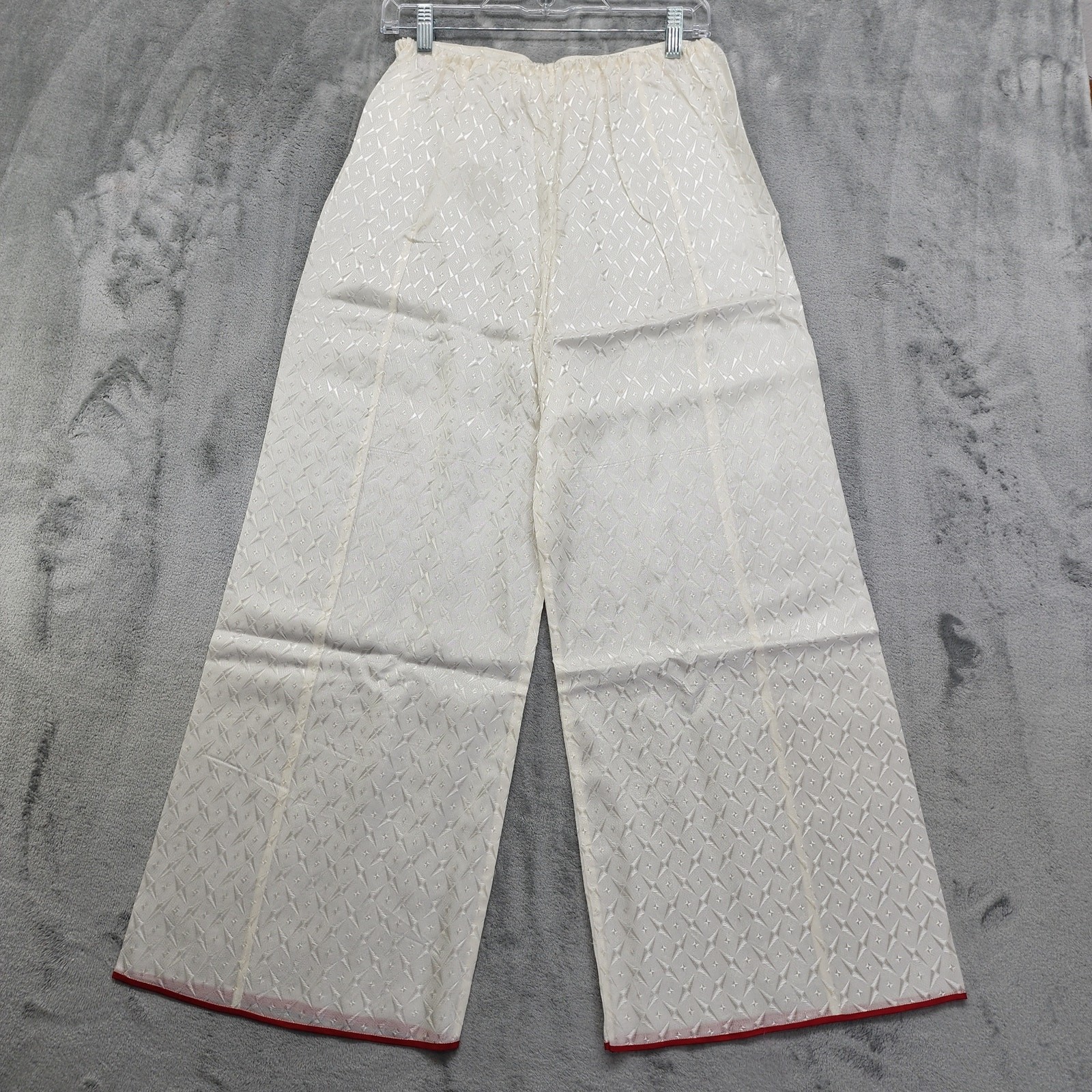 Vintage Asian Pajama Set Size M White Red Silky Satin Jacquard Embroidered Crop