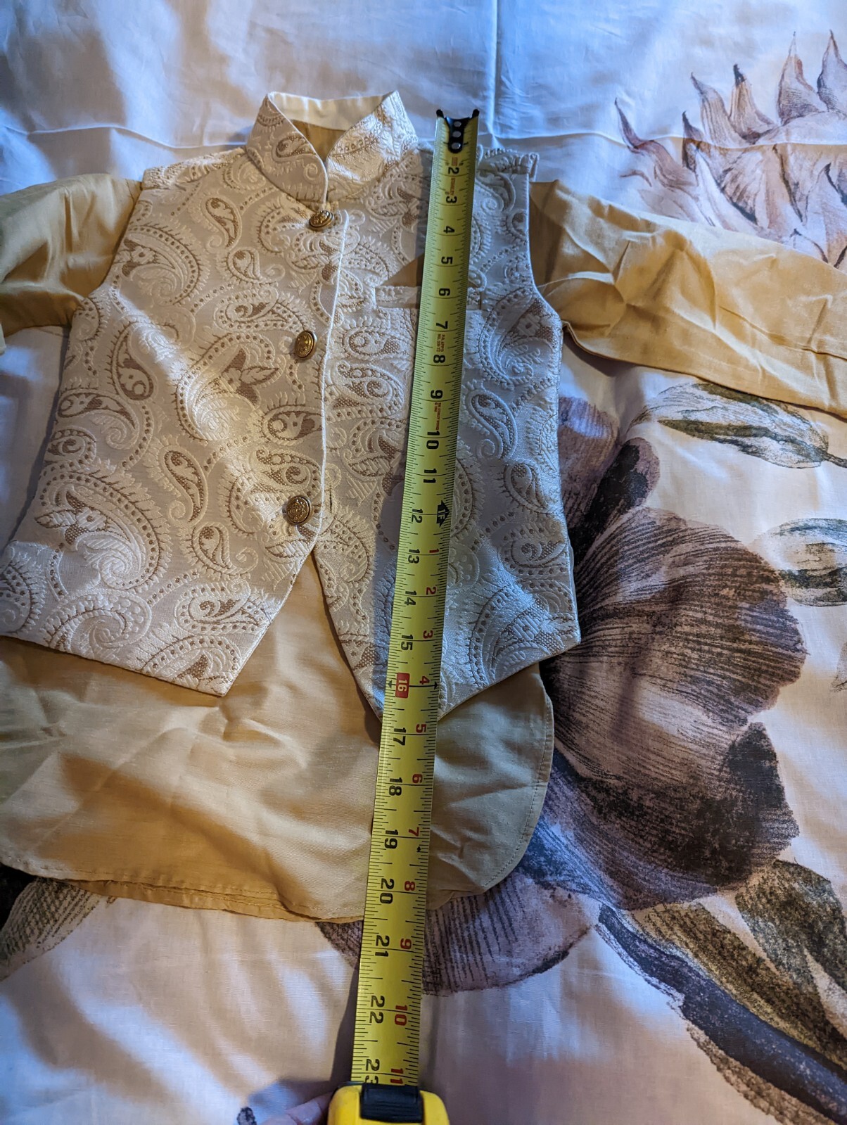 Pakistani / Indian Sherwani Jacket,Pants & shirt Cream and Gold