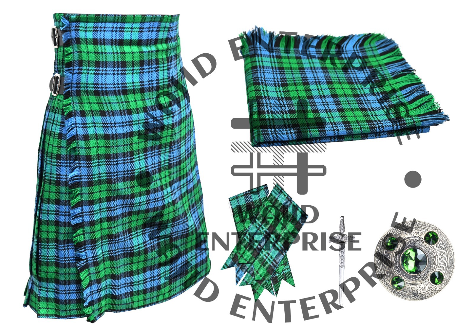 Scottish Men traditional Campbell Ancient tartan 8 Yard Kilt – Custom size kilt