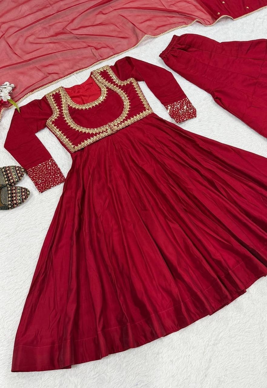 Unique Designer Roman Cotton Anarkali Suit With Dupatta For Wedding Wear