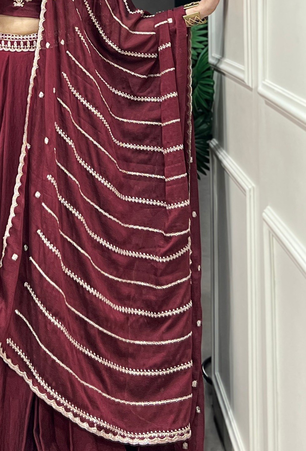 New Designer Rangoli Crush Maroon Lehenga Choli With Dupatta For Wedding
