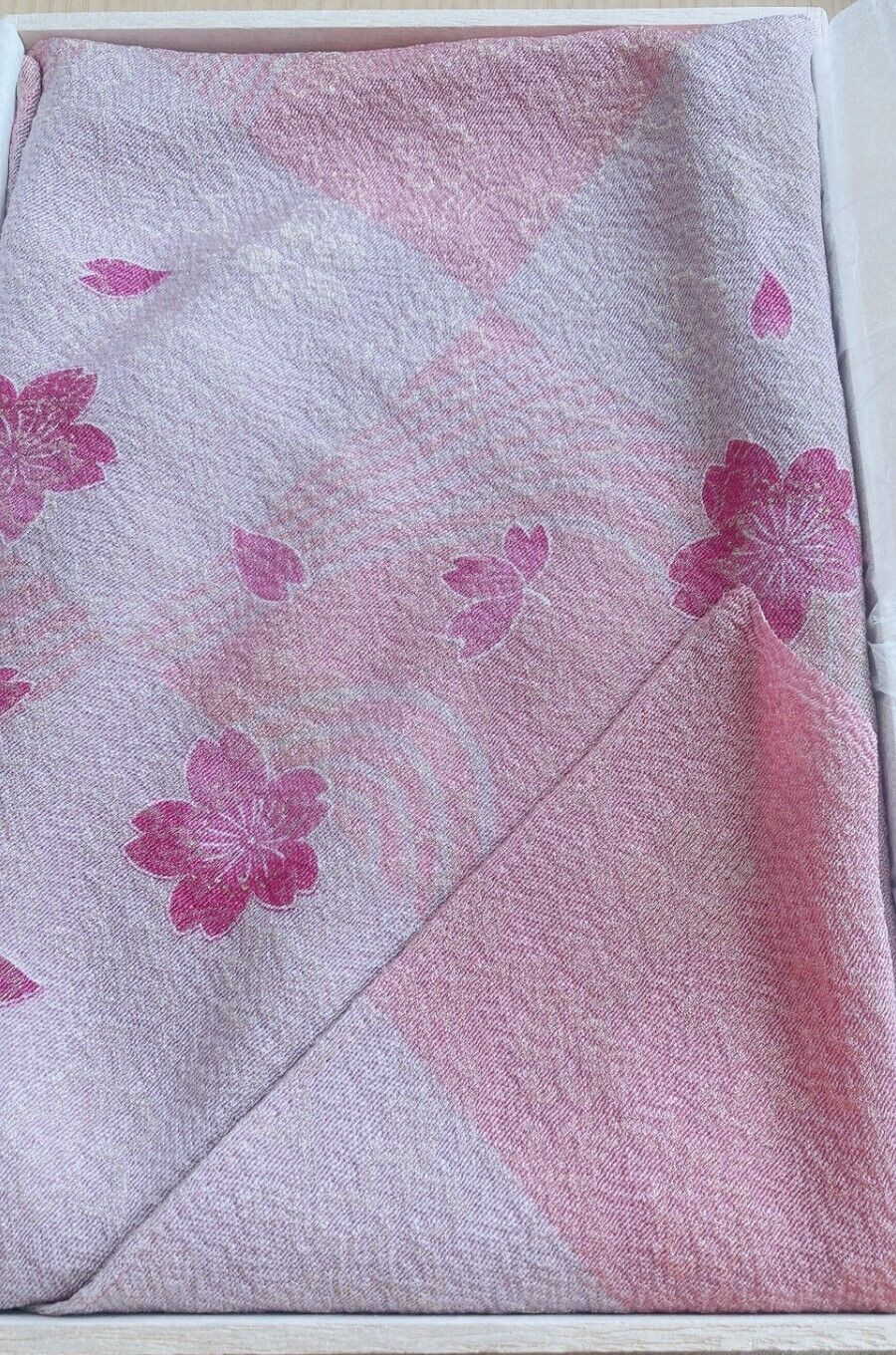 NEW Japan Silk Furoshiki Chirimen fabric Wrapping Sakura Purple70cm Wood Box