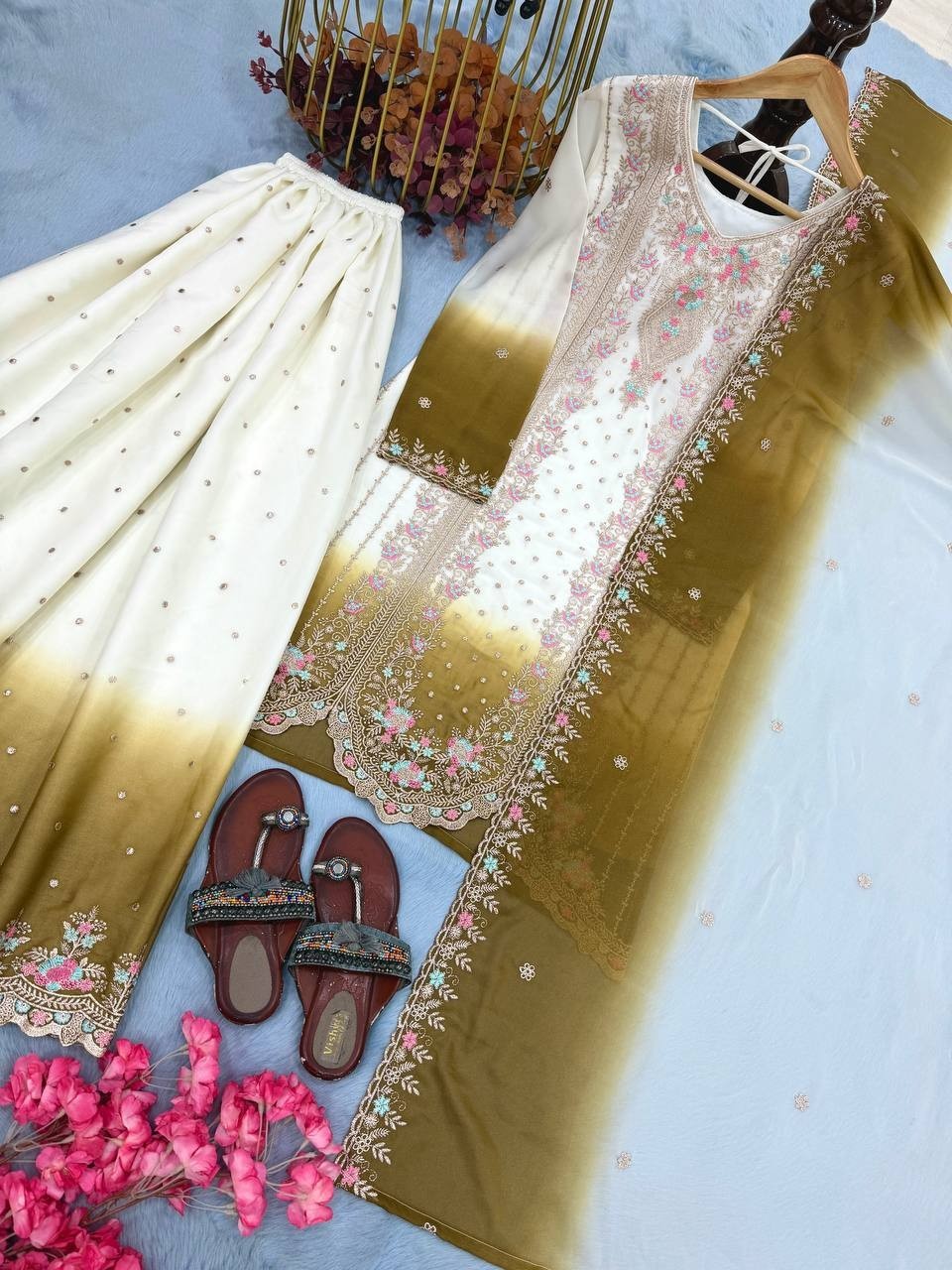 Indian Ethnic Wear Star Georgette Kurta Palazzo With Dupatta For Women