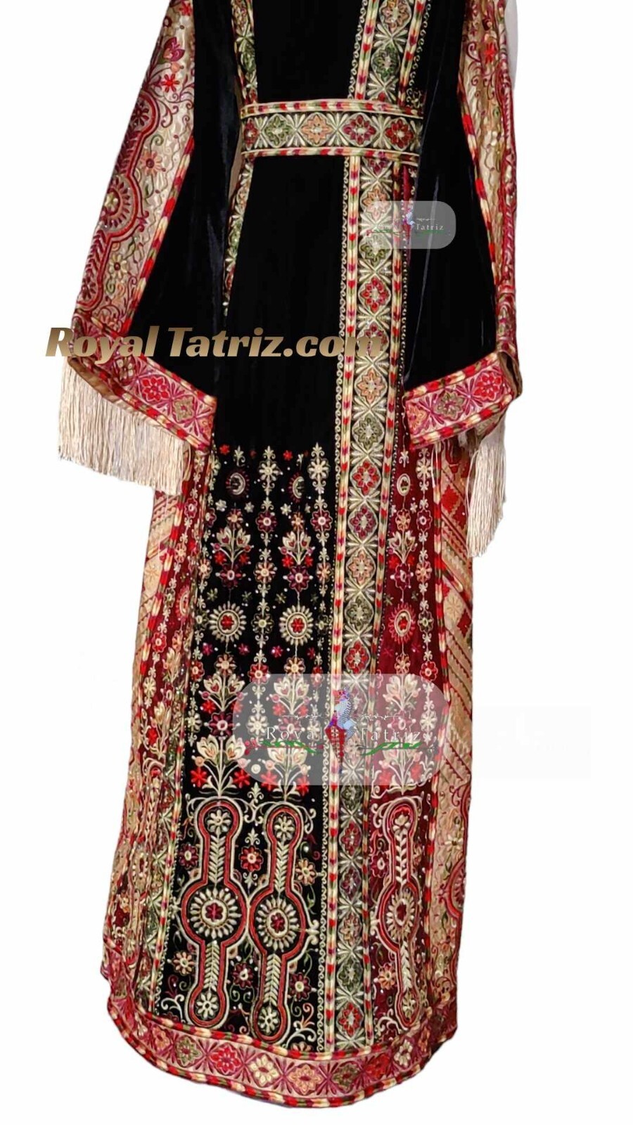 Tatreez Malacca Black Silk Velvet Stoned Embroidered Thobe
