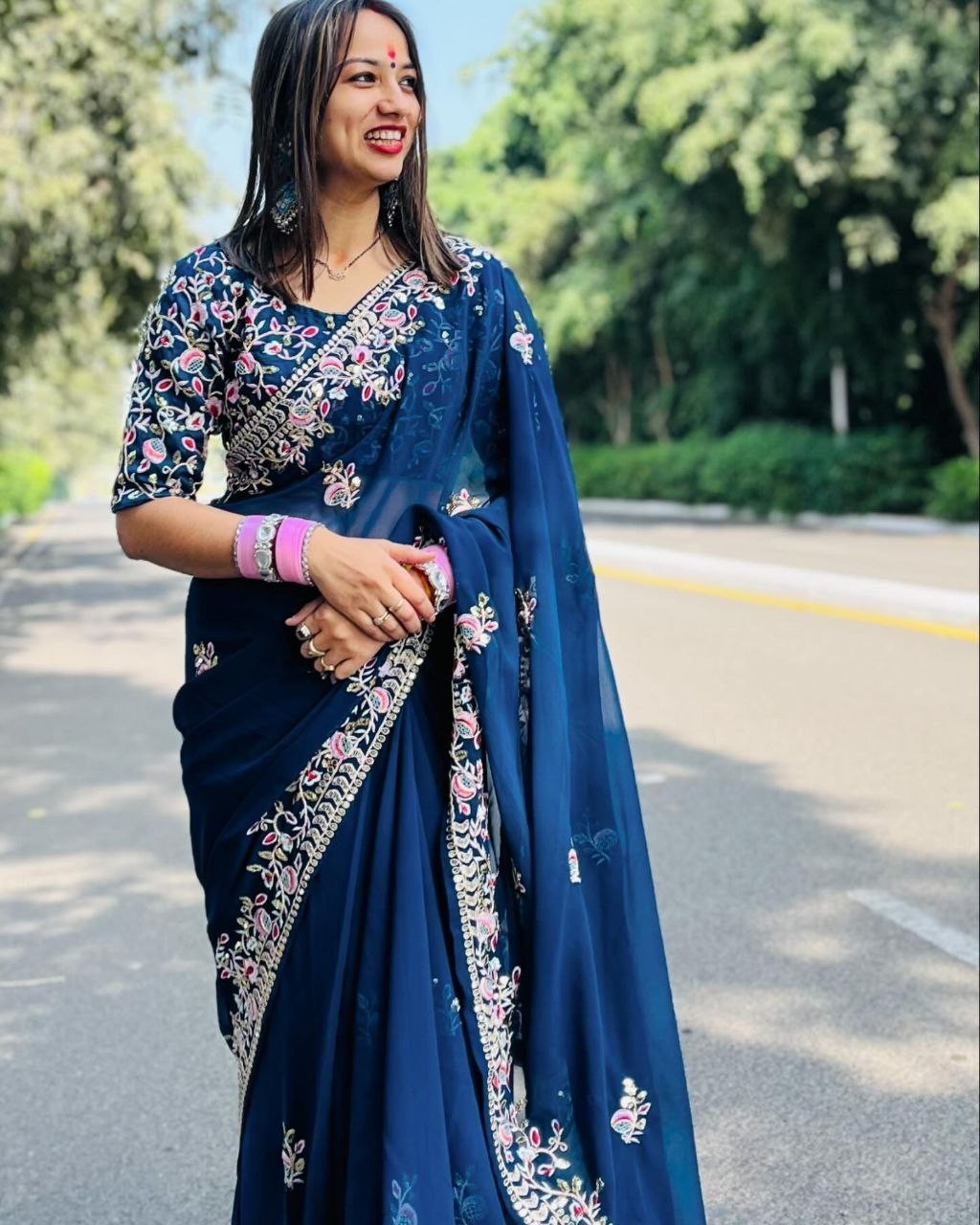Soft Rangoli Silk Embroidered Saree Cutwork Border C-Pallu Party Wear Blouse