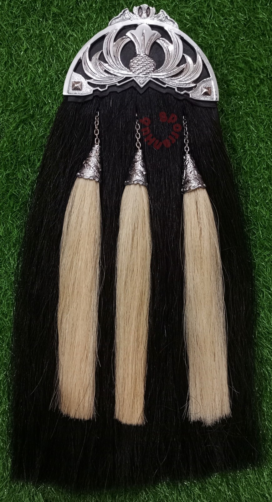 Original Black Long Horse Hair Scottish Traditional Kilt Sporran Thistle Cantle