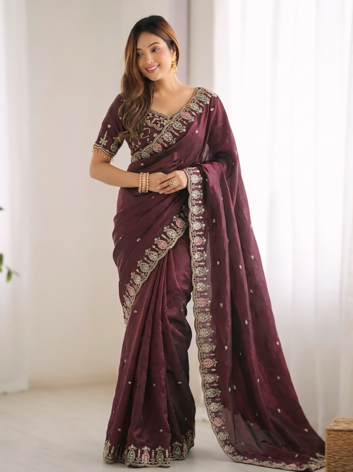 Designer Saree Ethnic Party Blouse Sari Wedding Bollywood Wear Indian Pakistani