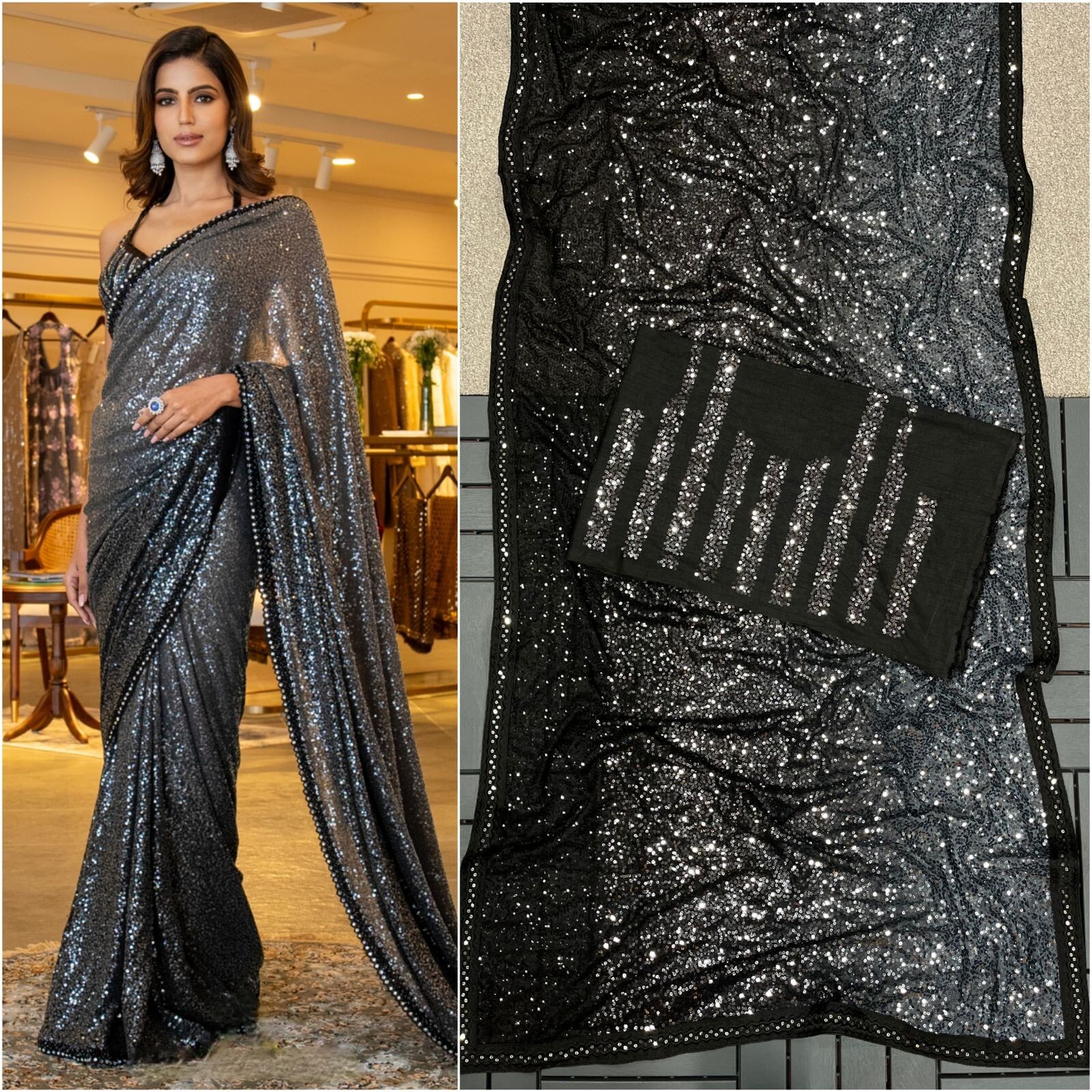 Georgette Designer Beautiful Saree Blouse Indian Bollywood Pakistani Women Sari