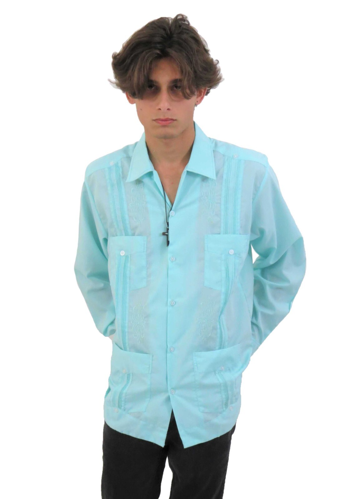 Traditional Long Sleeve Mexican Guayabera Wedding Shirt for Men