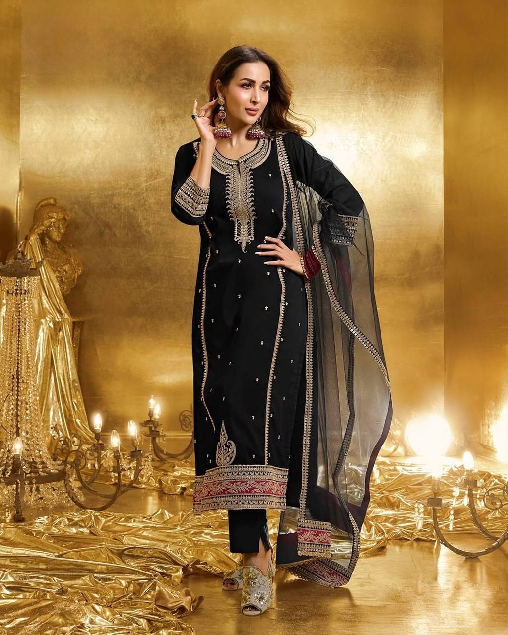 New Presenting Faux Georgette Black Salwar Kameez With Dupatta For Ethnic Wear