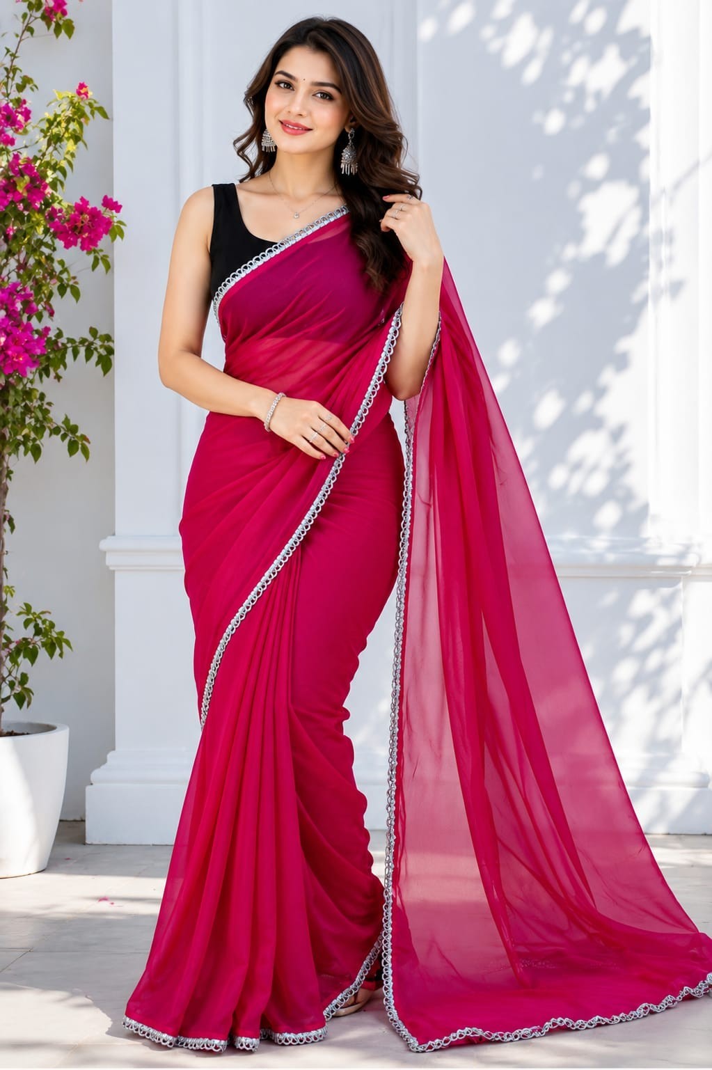 Women’s Designer Ready To Wear Saree Pre-Draped Georgette Party Wear Indian Sari