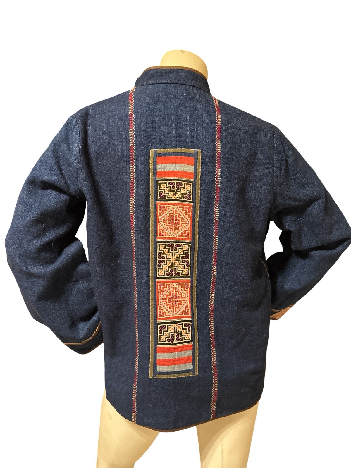 Miao Hmong Chinese Jacket Multi-color Hand Embroidered Linen Silk Apliqué Med