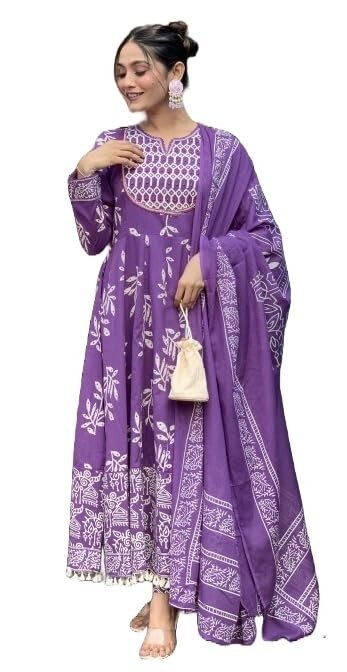 Women Printed Anarkali Kurta and Pant set with Dupatta