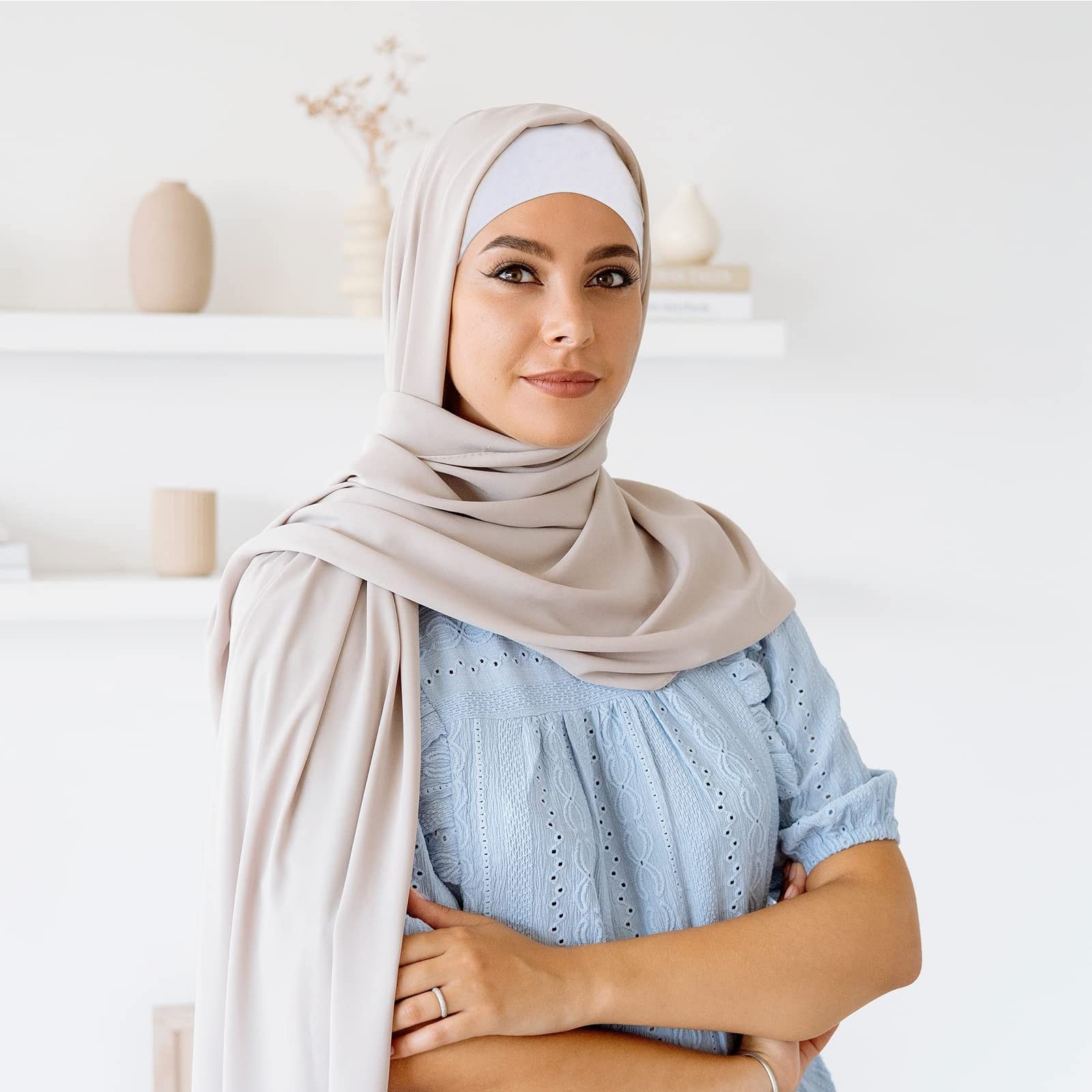 PHOGARY 4 Pcs Women Hijab Undercap, One Size, White, Pink, Peach, Beige