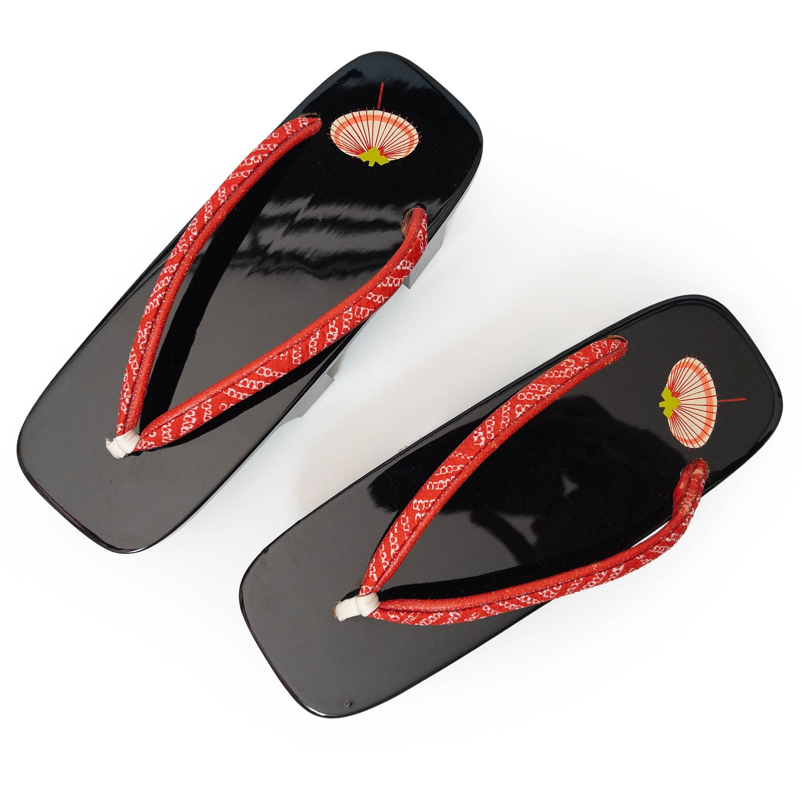 VTG Japanese Geta Clogs Black Lacquered With Removable Rain Covers Size 23cm