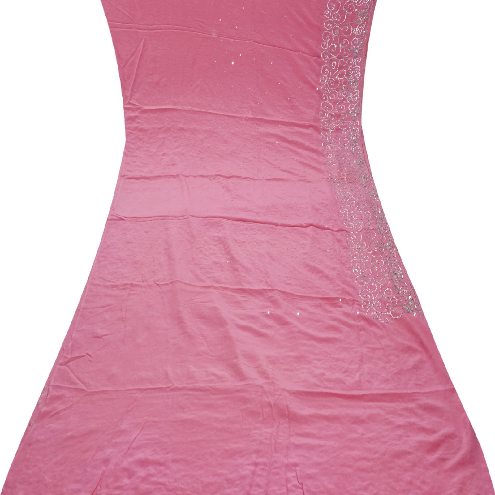 Vintage Pink Saree 100% Pure Crepe Silk Sequins Embroidered Sari 5YD Soft Fabric