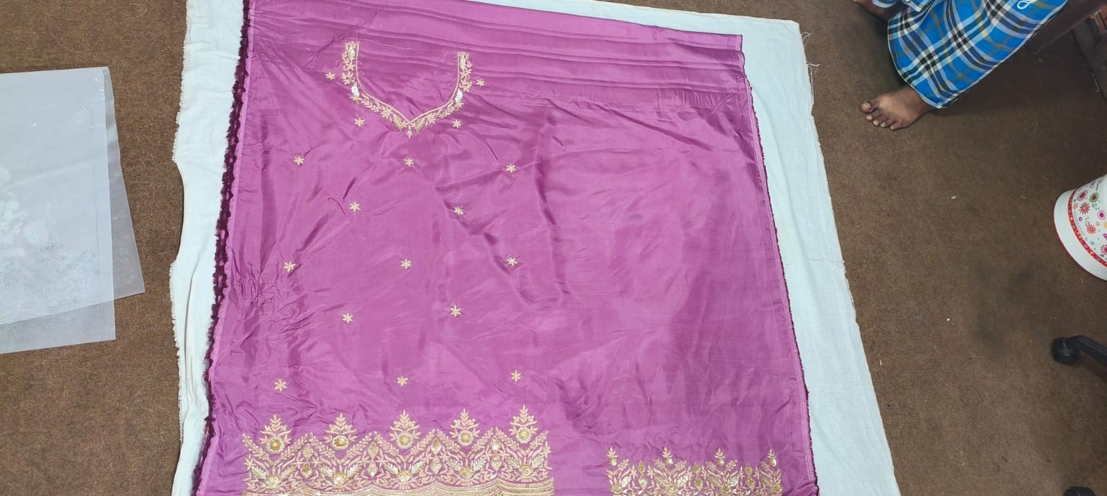 Purple Hand Embroidered Crepe Suit Set with Organza Dupatta | Premium Ethnic…
