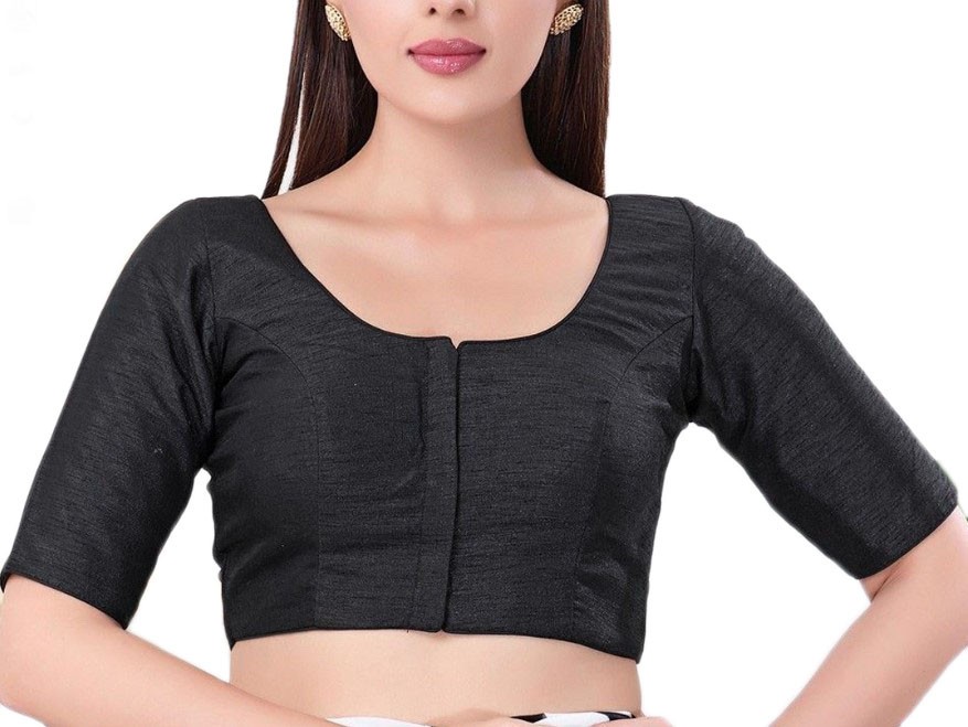 Way2Like Dupion Silk Saree Blouse Round Neck Readymade Stitched Choli Crop Top