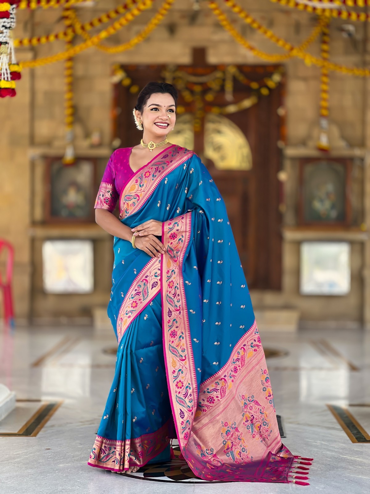 Attractive Look Soft Paithani Silk Saree With Blouse For Women Festival Wear