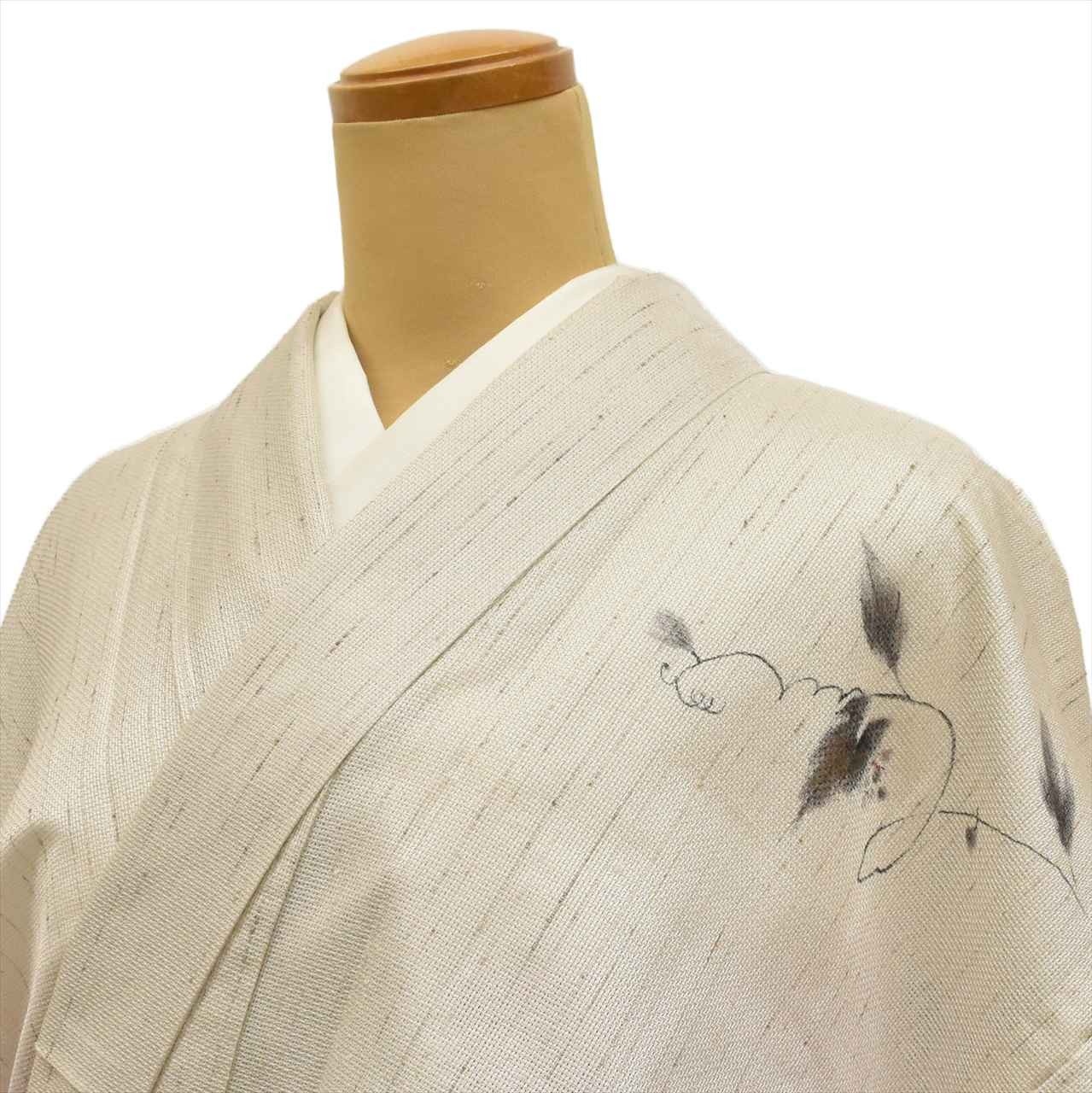 Vintage Japanese Kimono | Summer Zenmai Tsumugi | White Silk | Grape | tt2694b