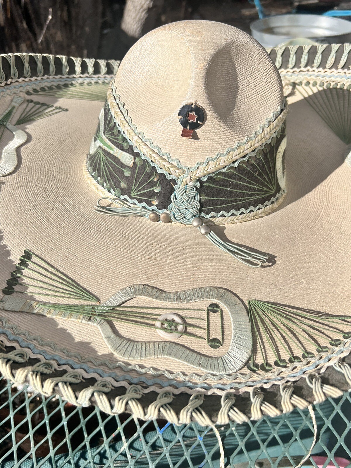 VINTAGE Gilberto Salazar Mariachi Hat Sombrero Embroidered Guitars Large Novelty