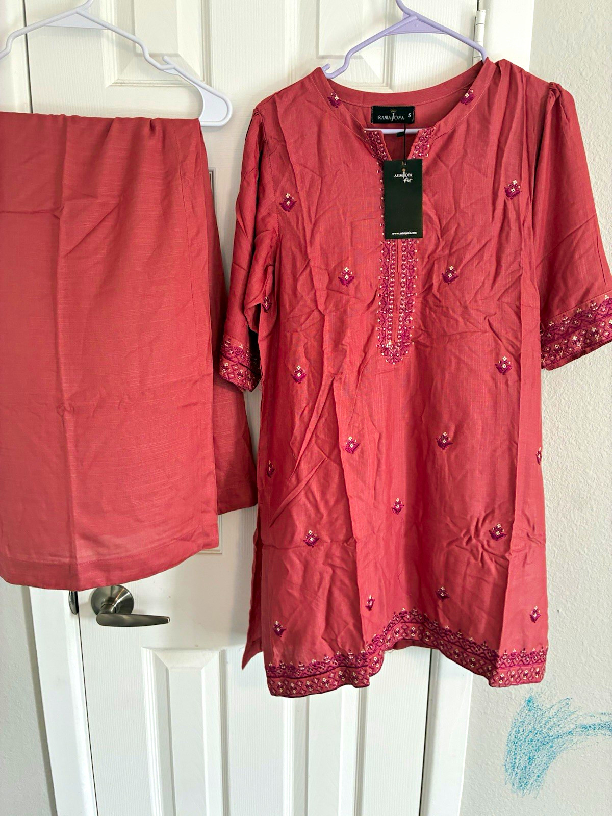 Asim Jofa Women Pink Pakistani Salwar Kameez Suit Set Size S