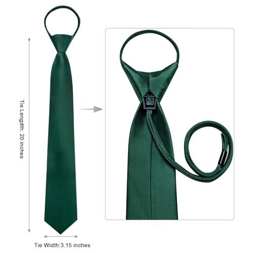 Zipper Ties for Men Pre-Tied Tie Set Silk Paisley Adjustable Necktie and Green