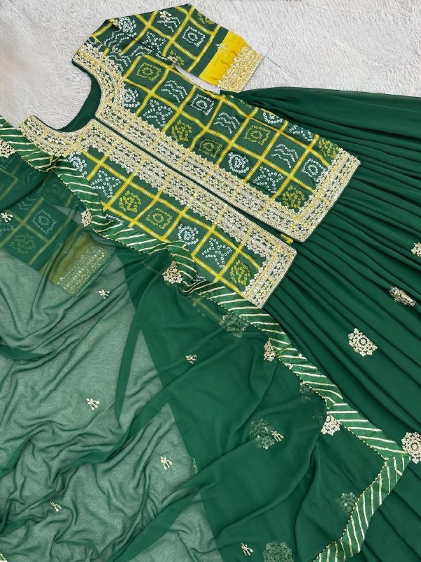 New Launching Green Heavy Chinon Top Lehenga With Dupatta For Function Wear