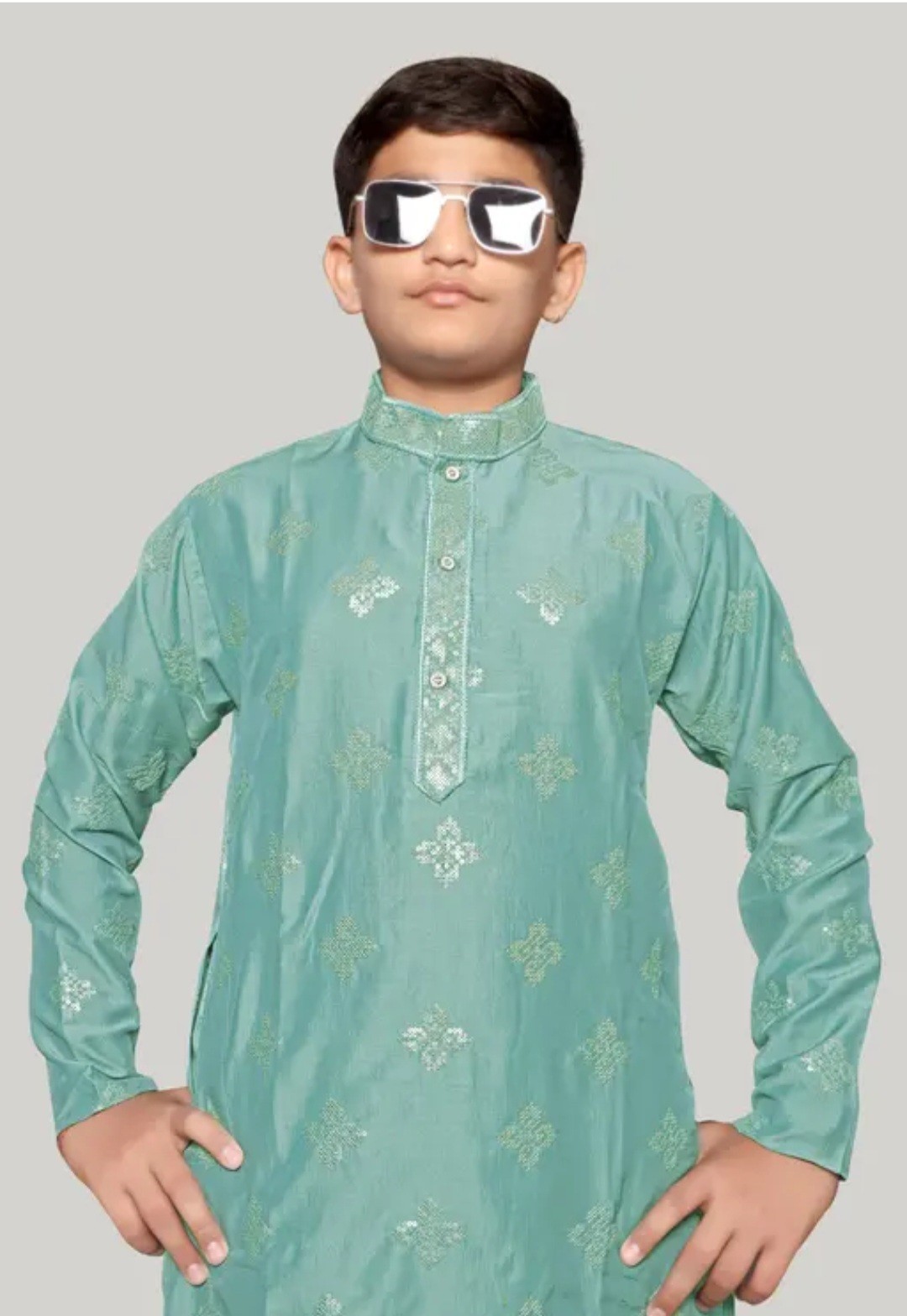 Kids Boys ORty Wear Ethnic Stylish Embroidered Kurta With Pajama Set .size…