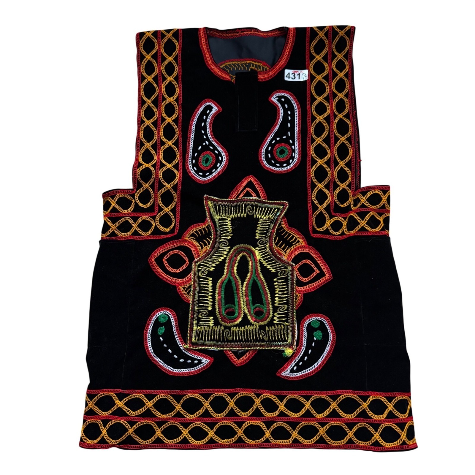 Men’s Vest Black Velvet Handmade Embroidered Cameroon Traditional Toghu African