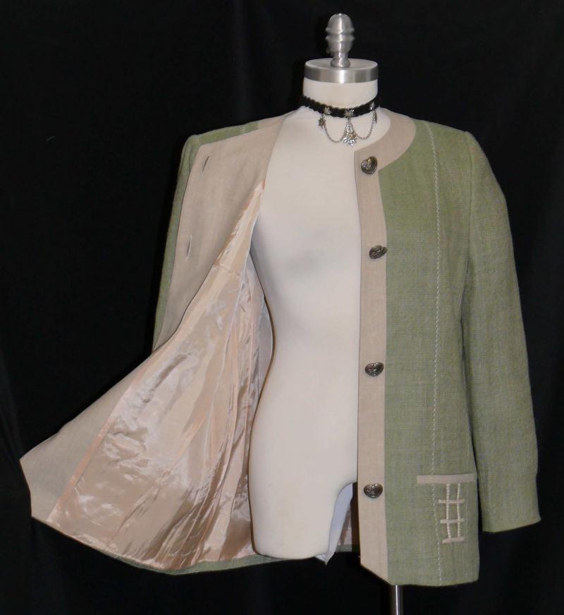 GREEN LINEN JACKET Over Coat German Women SUMMER SPRING Dress Skirt 40 10 M B41″