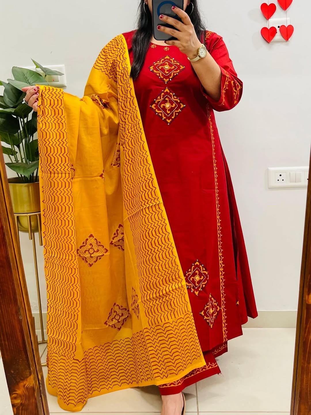 Beautiful Ajrakh Printed Dabu Cotton Suit Indian Women Ethnic Kurti Pant Set