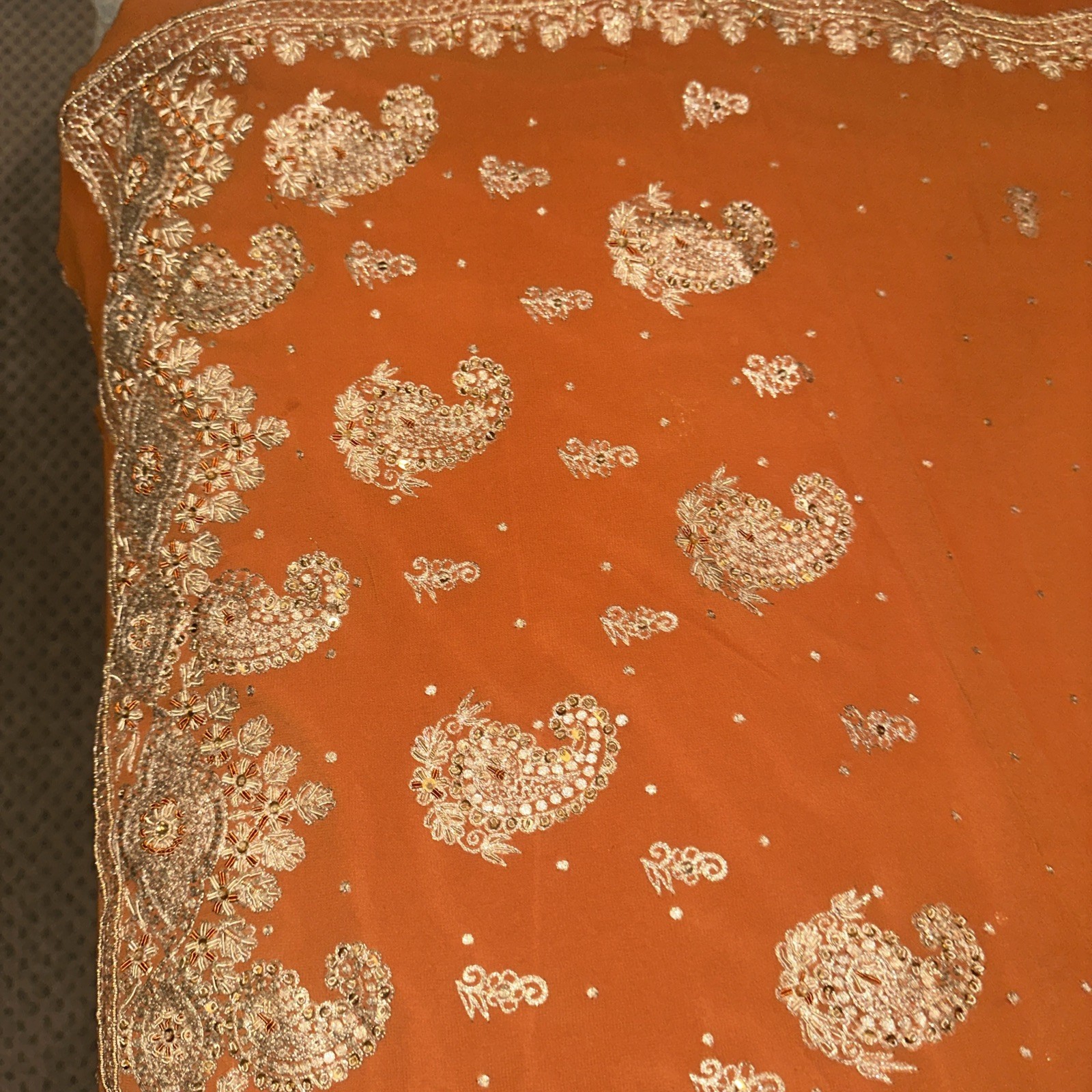 V Pretty Orange Color Saree with Blouse In Size L with Zari Embroidery Work