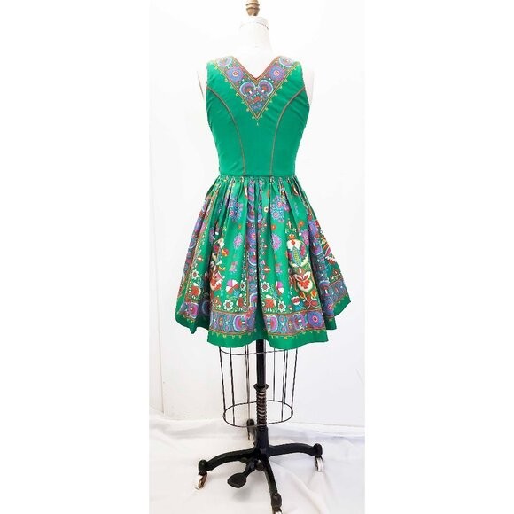VTG 1960’s HANCKE German Austrian Dirndl Trachten Dress Green BRIGHT