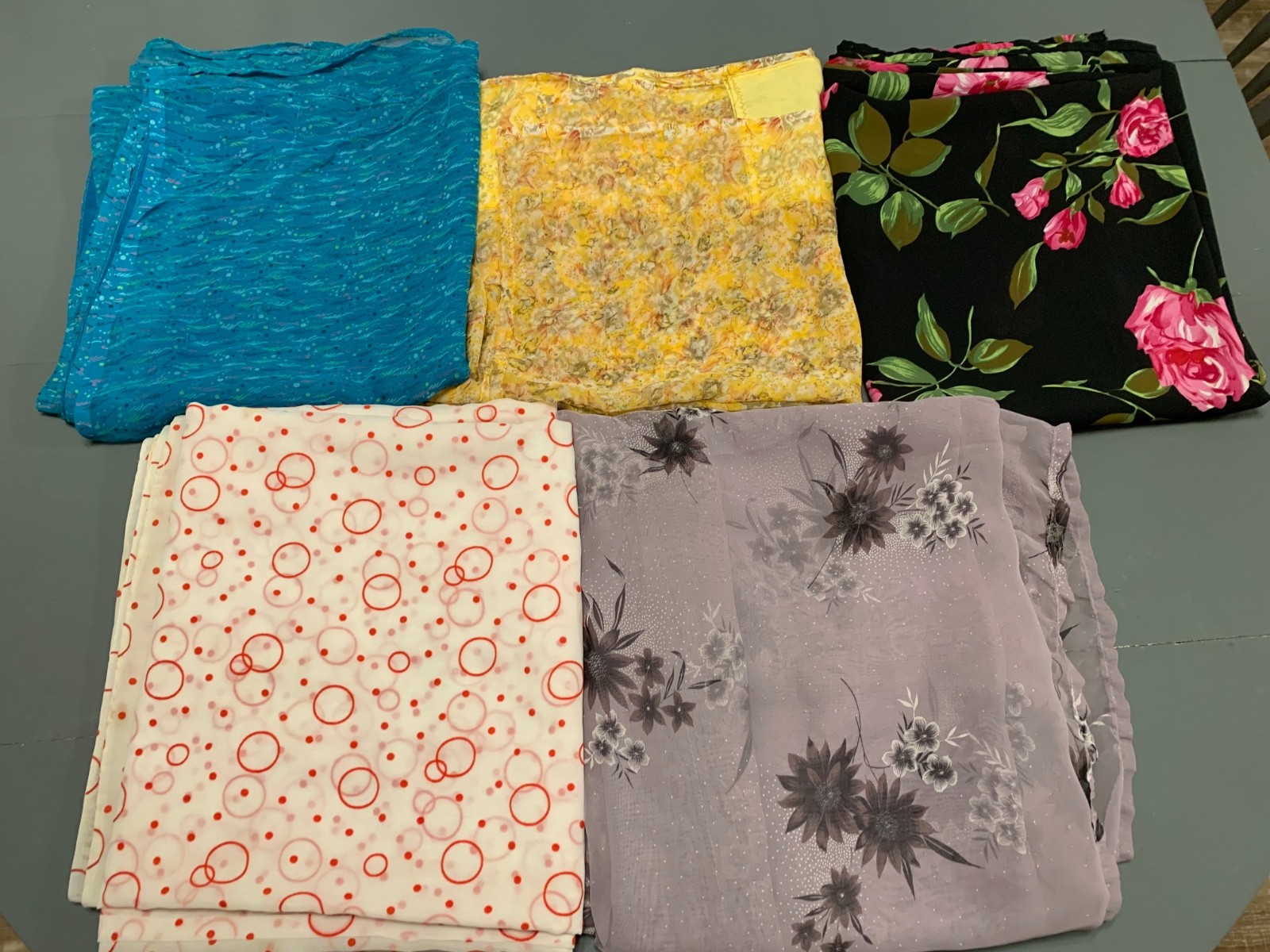 Lot Of 5 Vintage Indian Saree Mix Fabric Craft Used Art Multi Color Sari