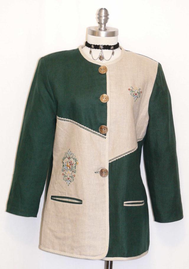 GREEN & BEIGE ~ LINEN ~ German Women SUMMER Sport Hunting Riding Dress JACKET M