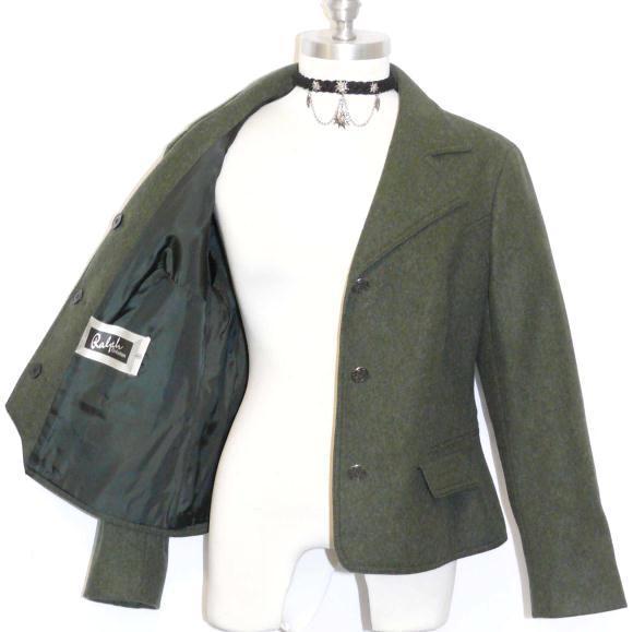 GREEN ~ Loden WOOL Women German Hunting Riding Dirndl Dress Suit JACKET 46 12 M
