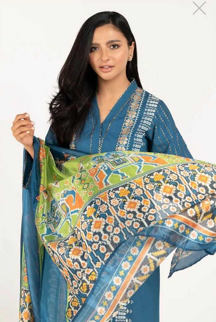 NWT GUL AHMED Sz XS 2Pc Embroidered Cotton Kurti Silk Dupatta Pakistani Designer