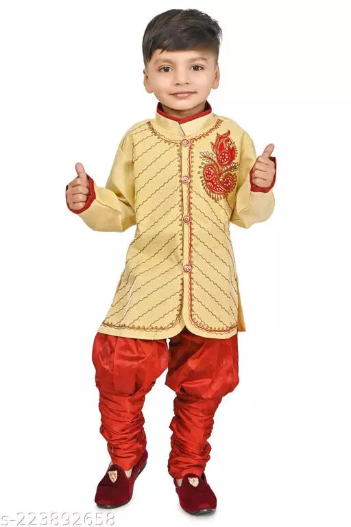 Indian Bollywood Wear Boys Party wear Dupion Silk Kids Kurta & Payjama Set