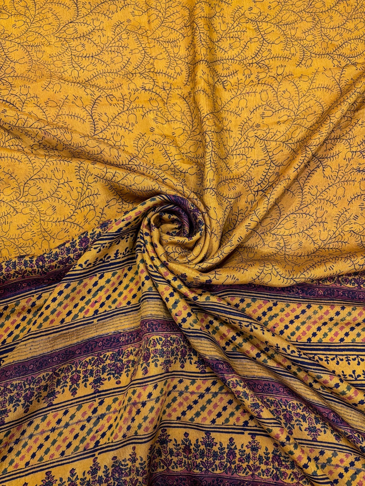 Vintage Mustard Chiffon Silk Saree | Lightweight Fabric for DIY & Sewing CS1058