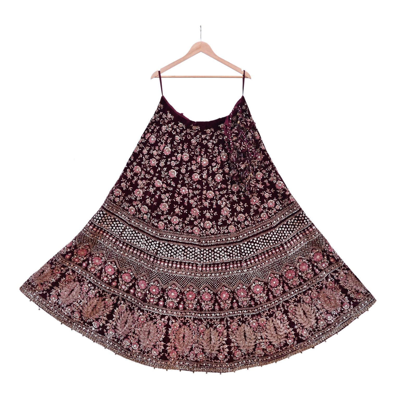 Indian Heavy maroon & pink Net/velvet Hand Embroidered Designer Lehenga 3pcs Set