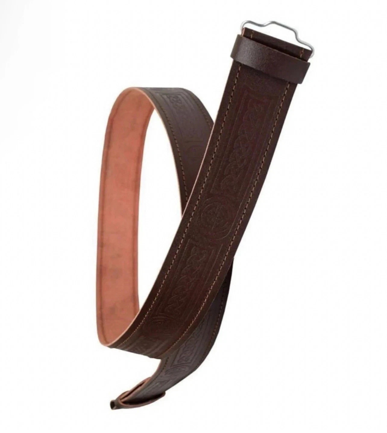 CC Leather Kilt Belt Adjustable size for Kilts Highland Brown Thistle Embosse