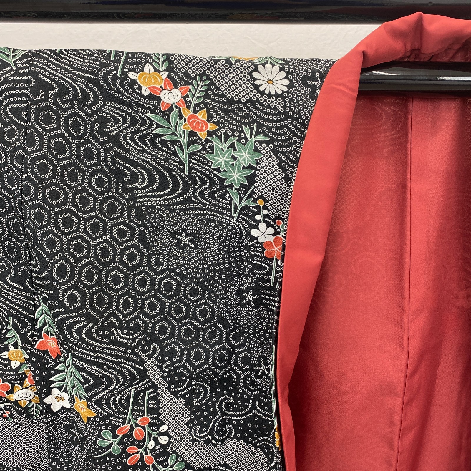 Japanese Vintage Kimono Haori Jacket Polyester Black Traditional Authentic