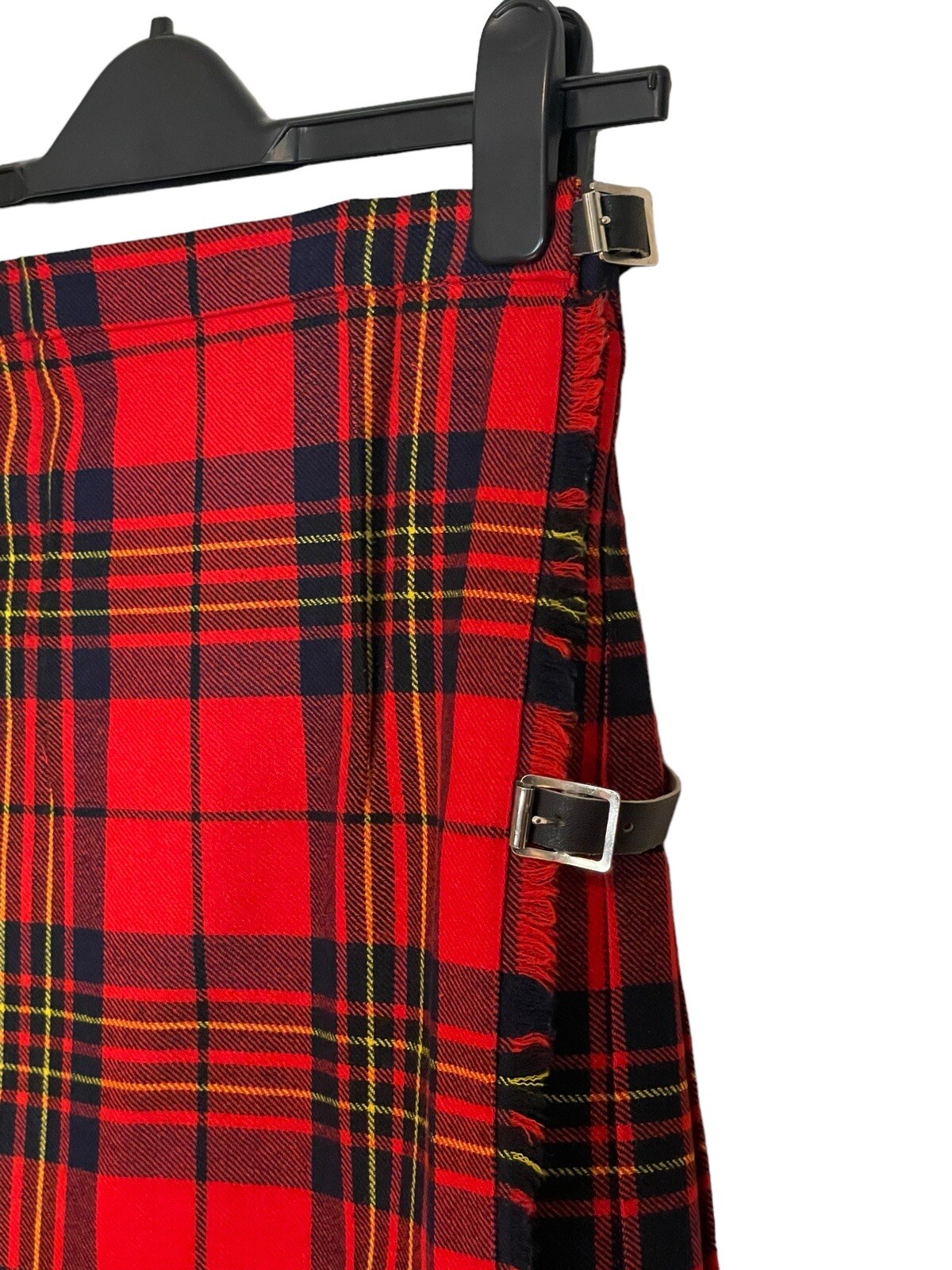 Ashton Wool Kilt Tartan Red Pleated Leather Buckles Made in Great Britain Size 8
