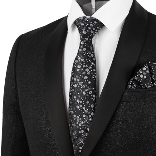 Mens 3.15inches Exquisite Floral Tie with Small Flower B142-black/ Gray/ White