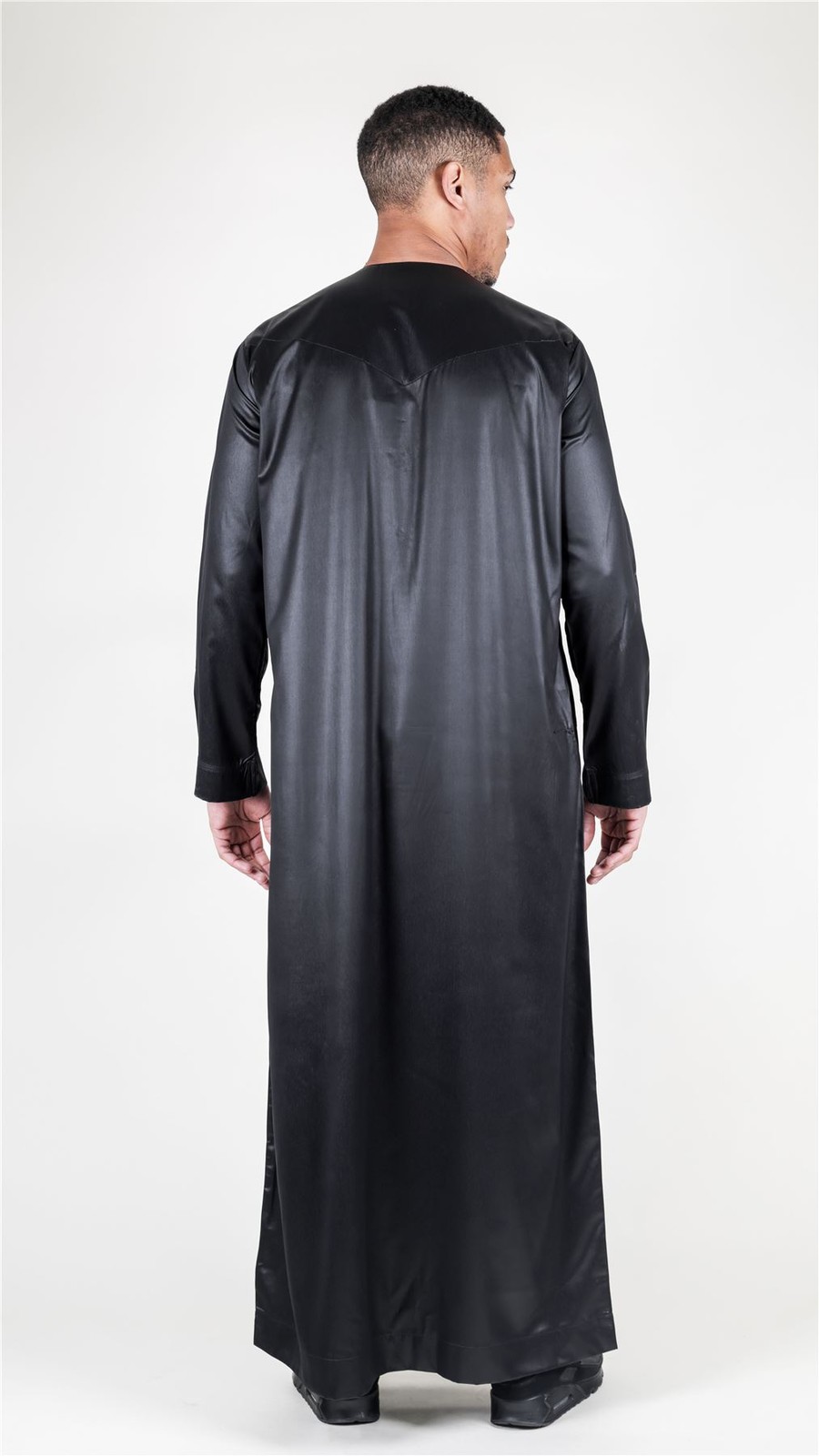 Men’s Black Satin Emirati Thobe Islamic Clothing | Thobez