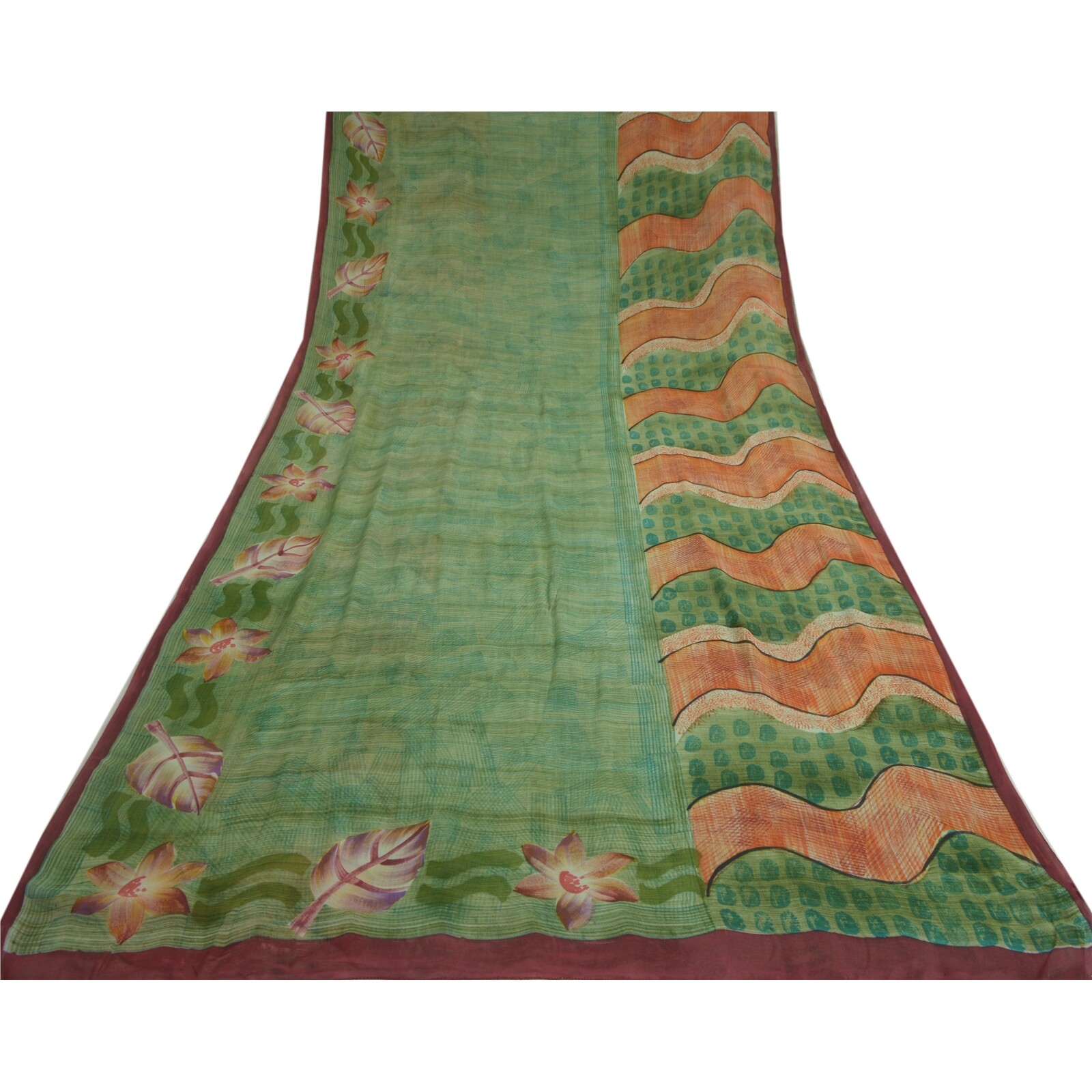 Sanskriti Vintage Green Sarees Pure Georgette Silk Printed Sari Craft 5Yd Fabric
