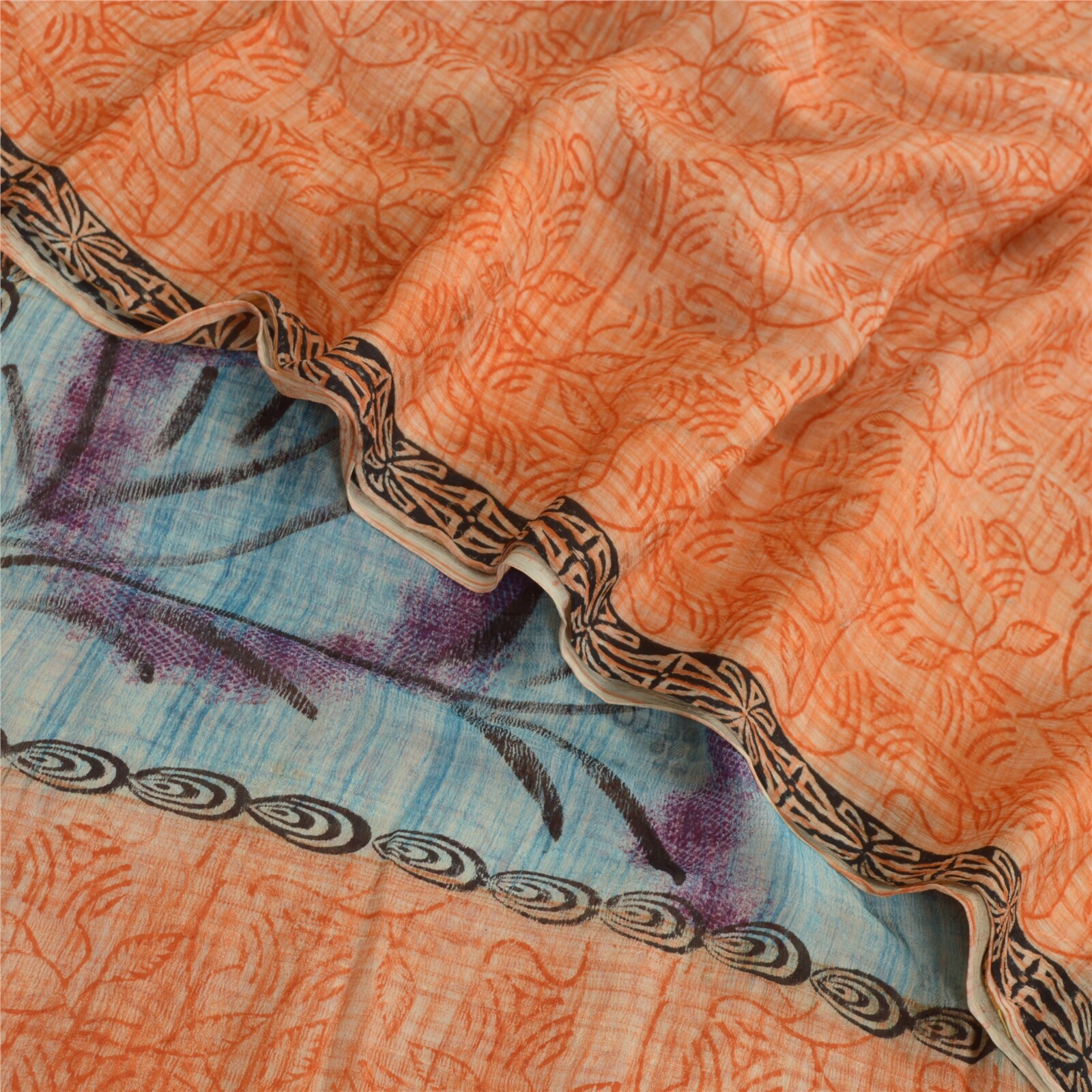 Sanskriti Vintage Peach/Blue Sarees Blend Georgette Printed Sari Craft Fabric