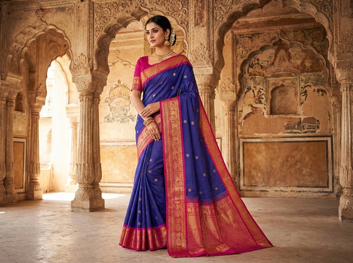 Handloom Gadwal Silk Saree with Ready-to-Wear Blouse (Size 42 – Adjustable to 46